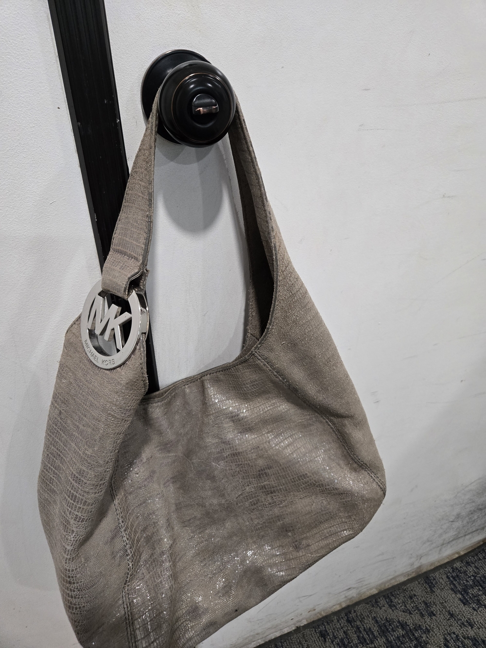 Michael Kors Shimmery Taupe Lizard-Embossed Hobo